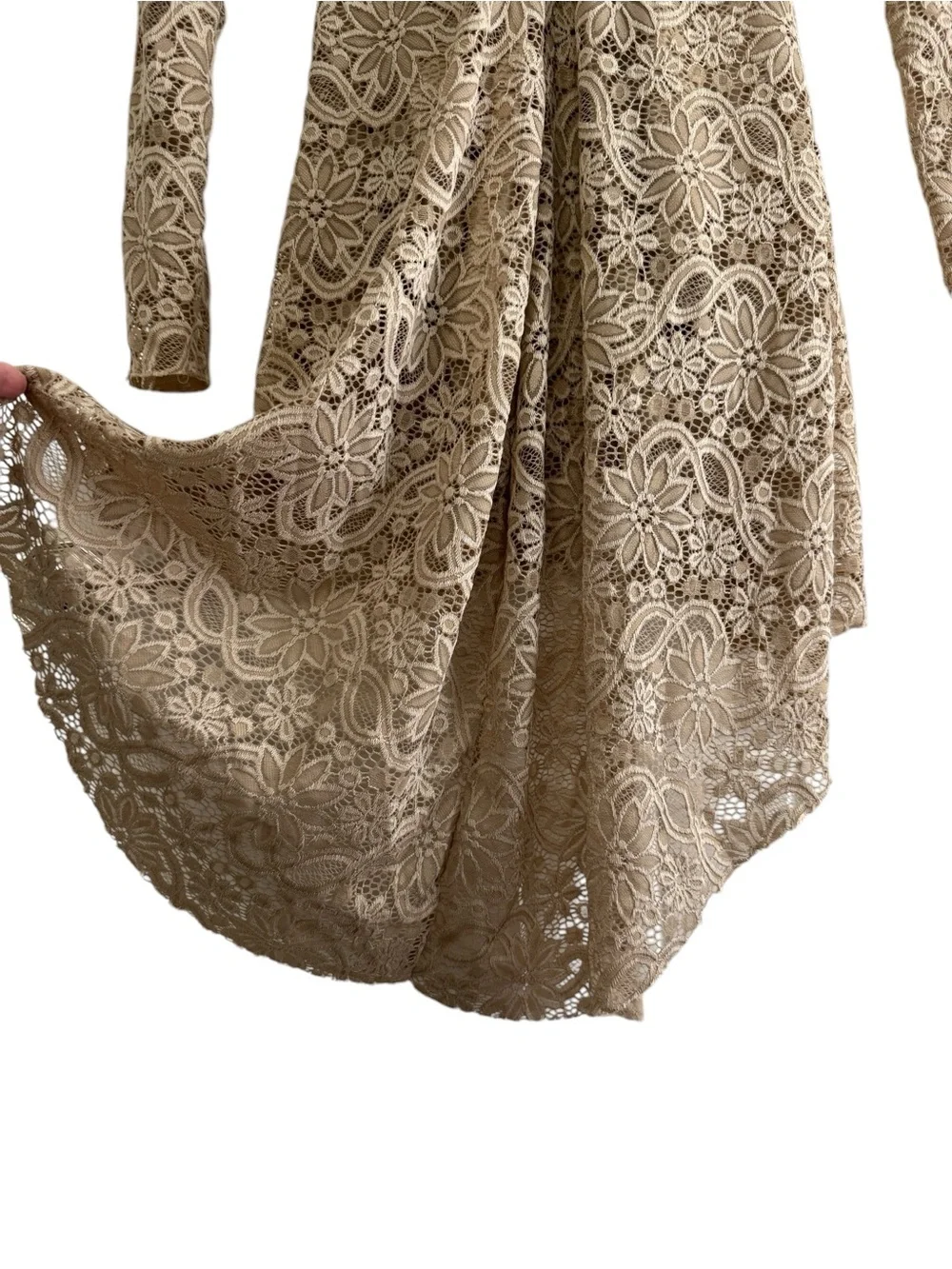 Custom Nude Lace Long-Sleeve Dance Dress with Rhinestone Accents